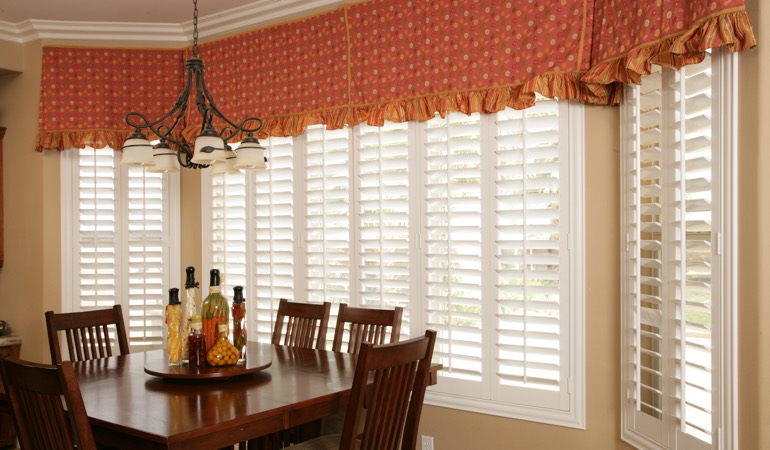 White shutters in Charlotte dining room.